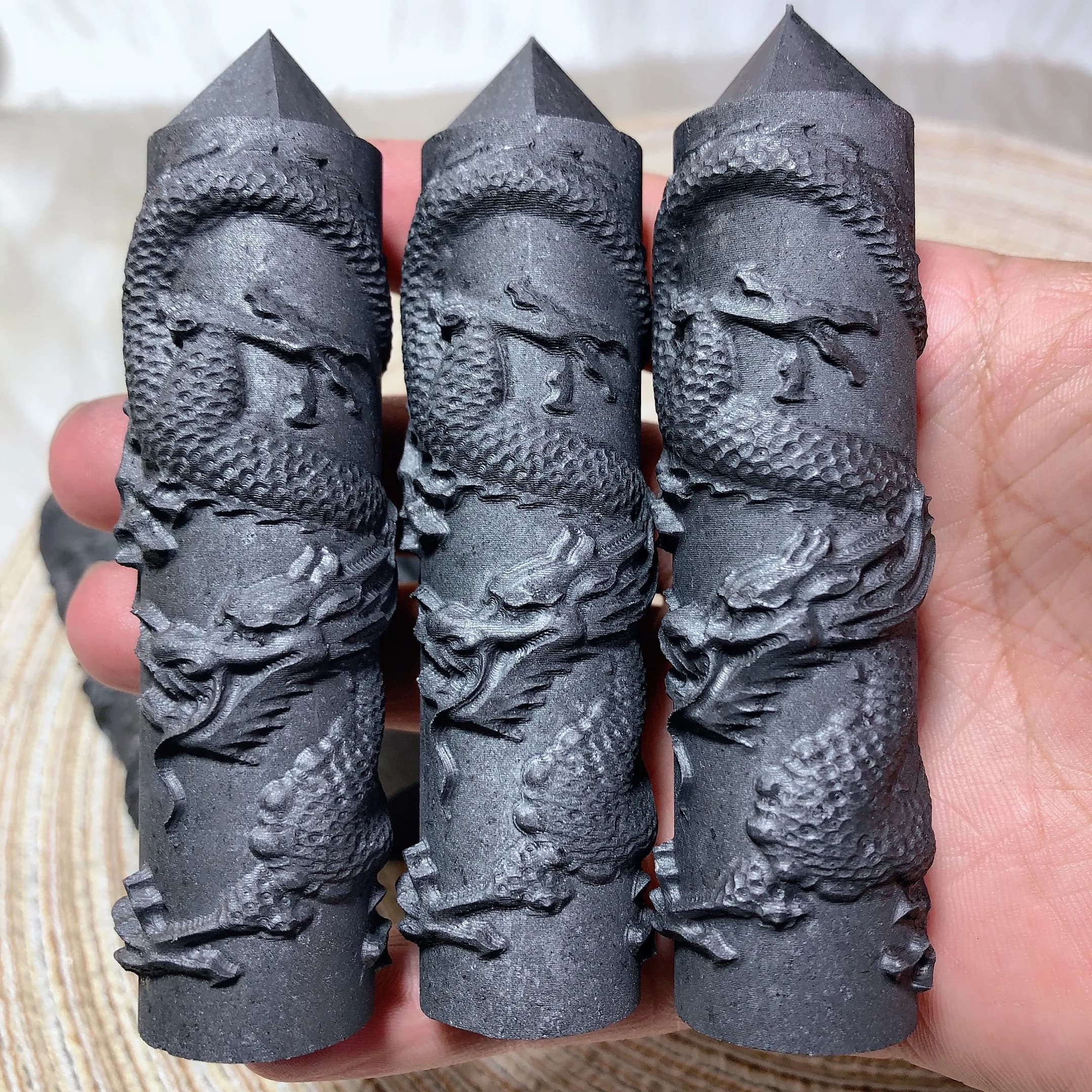 Healing Shungite Carved Dragon Tower Natural Crystals GemStones Wholesale Home Decorations Room Decor Energy Mineral Gift
