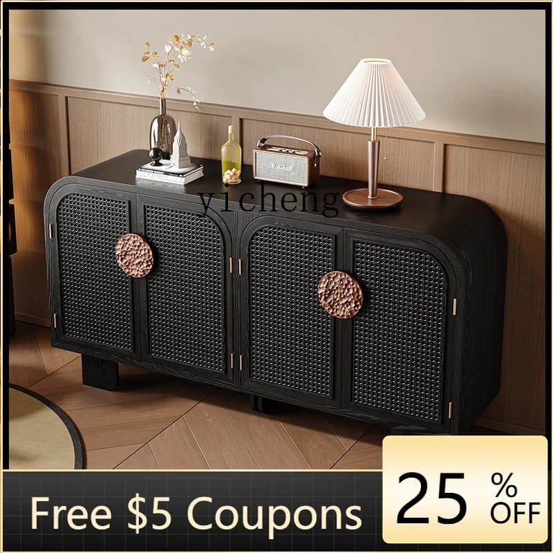 YFY  American retro rattan entrance cabinet French black side cabinet storage locker