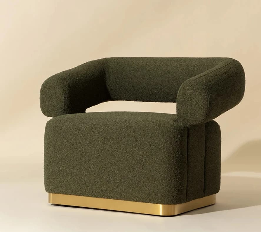 -For New  Luxury Brushed Gold Stainless Steel Fixed Base Boucle Fabric Accent Chair Living Room Chair for Home Hotel Villa&