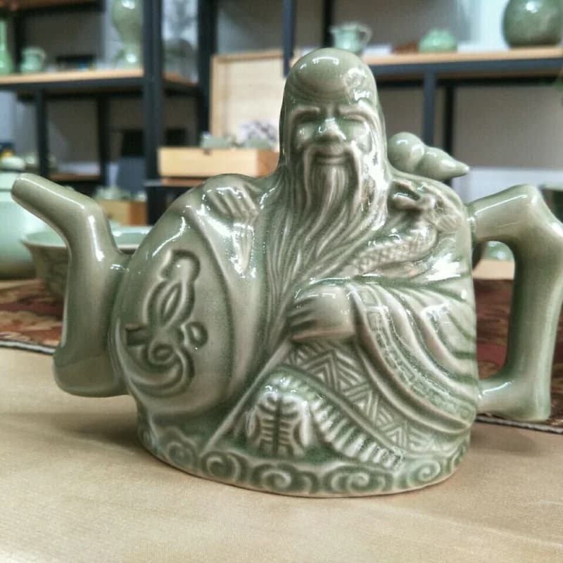 7.1" Chinese Antique Ceramic Green Tea Kettle Pot Assassins Teapot Handmade