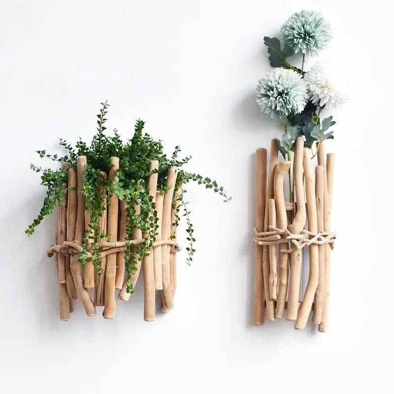 Simple and modern handmade solid wood vase wall hanging creative living room entrance dining room wall flower decoration pendant