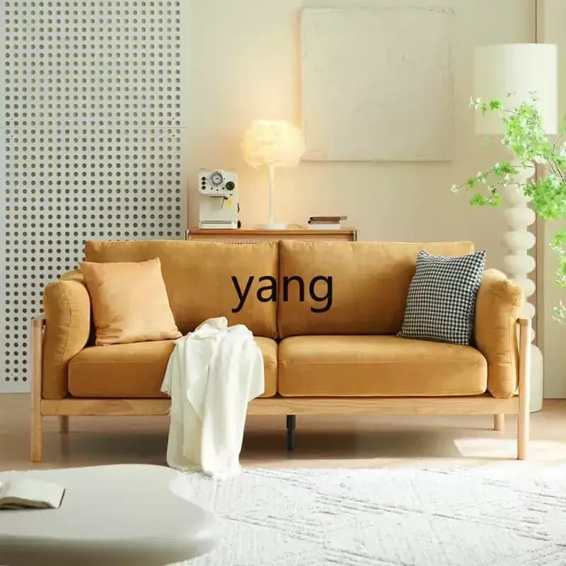 LMM solid wood small apartment simple modern log living room double cloth sofa