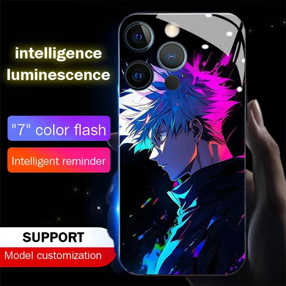 Japanese Anime Role LED Music Flash Phone Back Cover Glowing Glass Case For iPhone Air 17 16 E 15 14 13 12 11 Pro Max XR XS Plus
