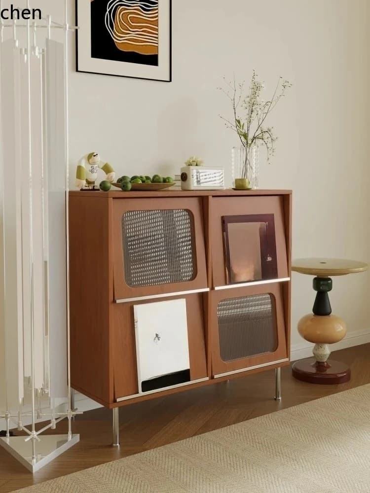 b1 Solid Wood Bookcase with Glass Wall-Mounted Display Magazine Cabinet Vintage Style Storage Cabinet living room decoration