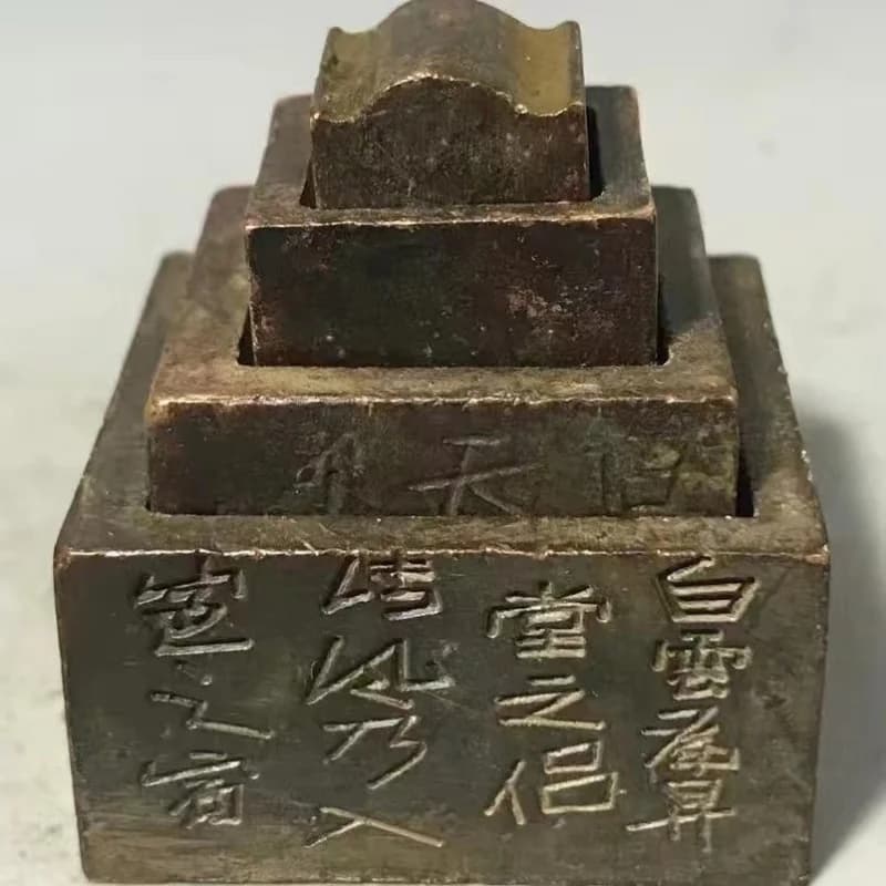 Antique Miscellaneous Items: Four-Piece Set of Decorations with Sanskrit Engraving, Old-Style Seal Tabletop Ornament