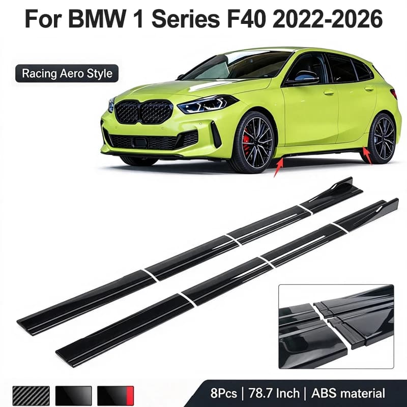 78.7inch/2m Sectional Side Skirt Extension Lips For BMW 1 Series F40 2022-2026 2023 2024 - Racing Side Spoiler Car Mod Body Kit