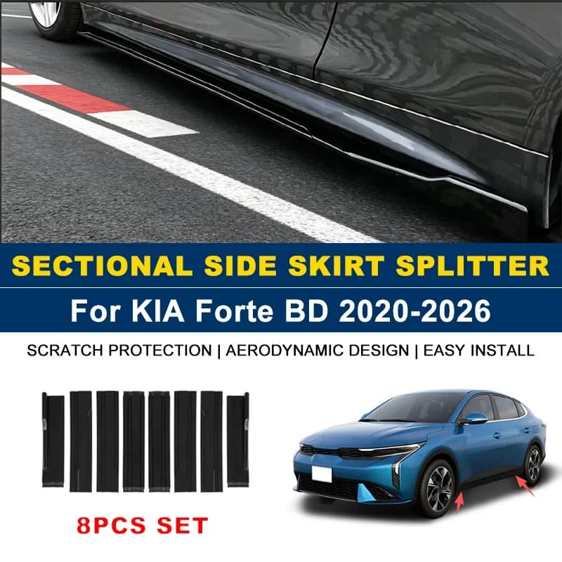 2m Sectional Side Skirt Extension Lips Side Spoiler, Car Exterior Modified Upgrade Kit For KIA Forte BD 2020-2026 2021 2022 2023