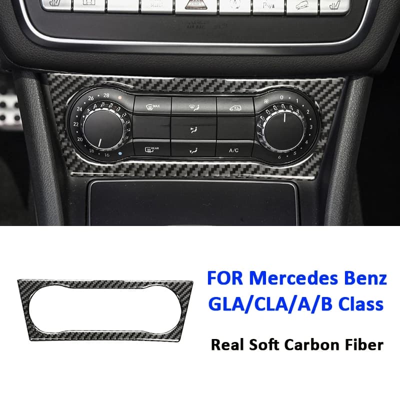 Carbon Fiber Car Air Conditioning Control Panel Frame Button Konb Cover Decoration Sticker For Mercedes Benz GLA CLA A B Class