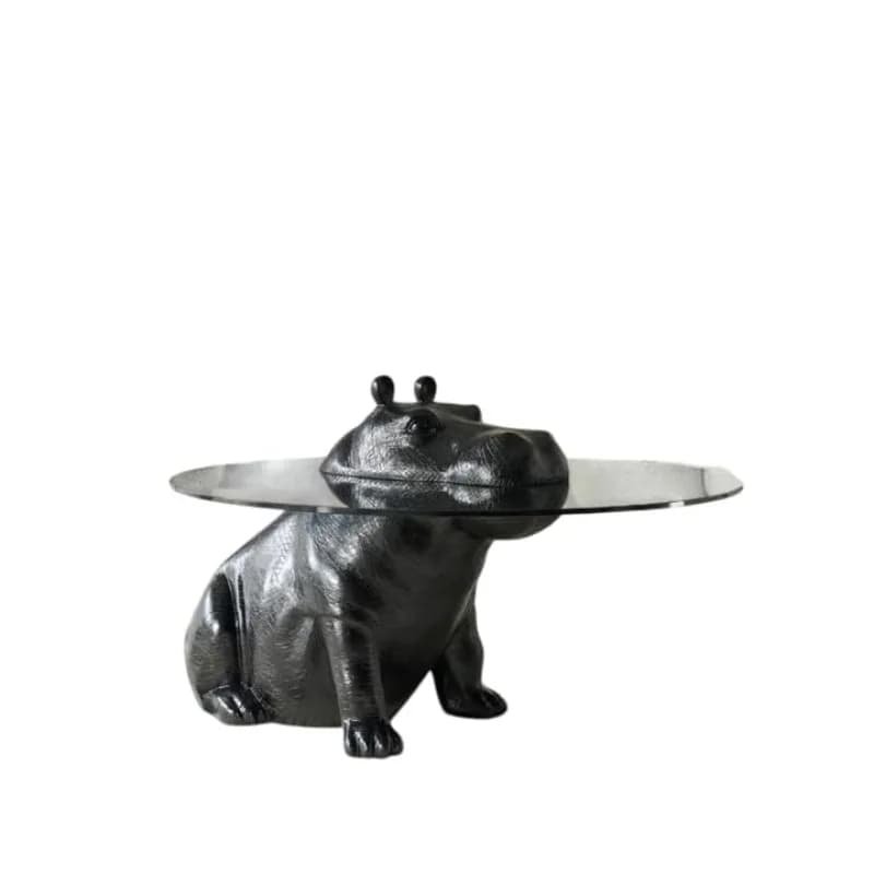 Modern Hippo Glass Coffee Table – Luxury Animal Sculptural Center Table with Tempered Glass Top, Contemporary Designer Accent Ta