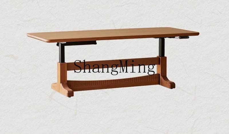 DSA electric lifting table large board dining table cherry wood color to the living room large long desk solid wood workbench
