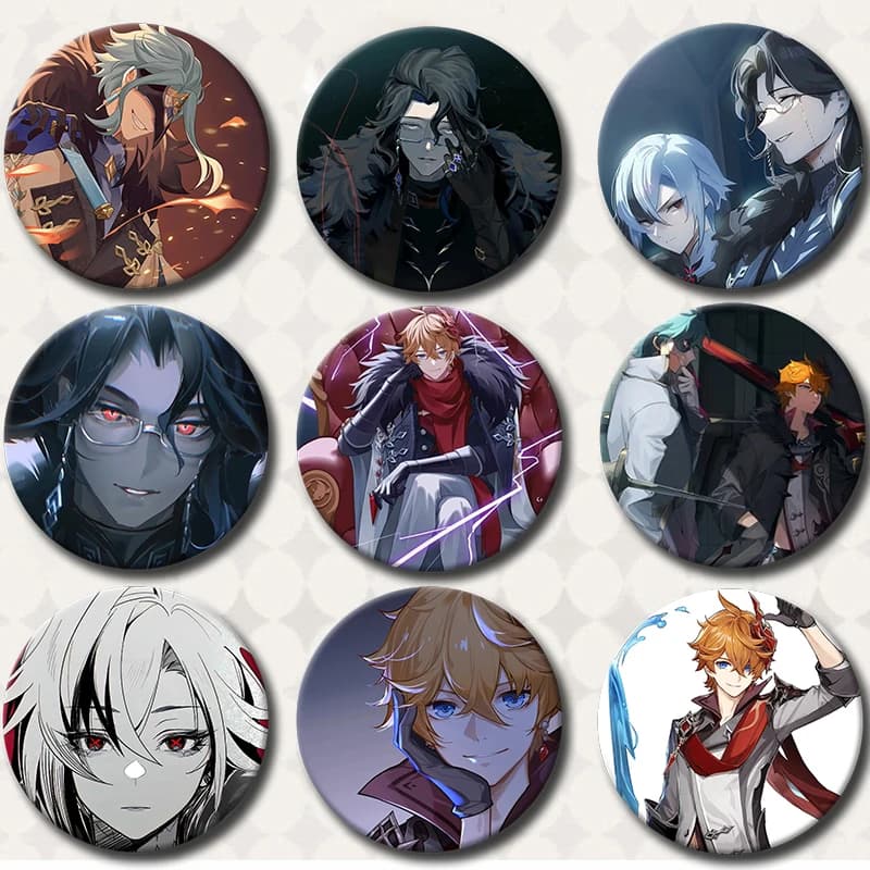 58mm Genshin Impact Fatui Dottore Doctor Regrator Pantalone Cosplay Badge Pin Game Anime SPTE Tinplate Brooch Accessories Prop
