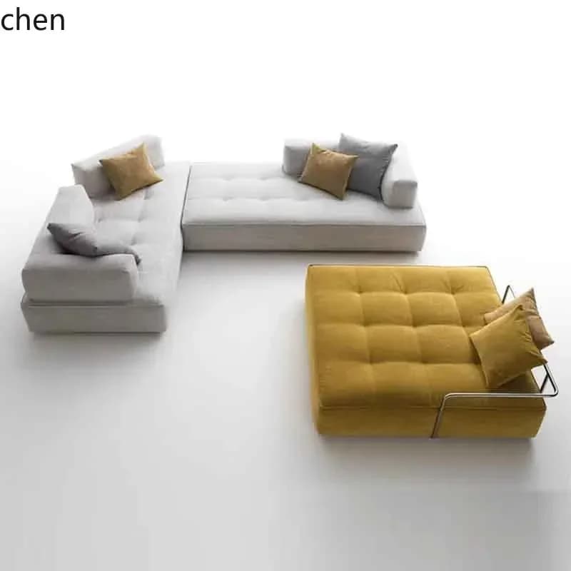 DSA Vintage Style Tofu Block Combination Movable Stainless Steel Backrest New Modular Leather Fabric Sofa