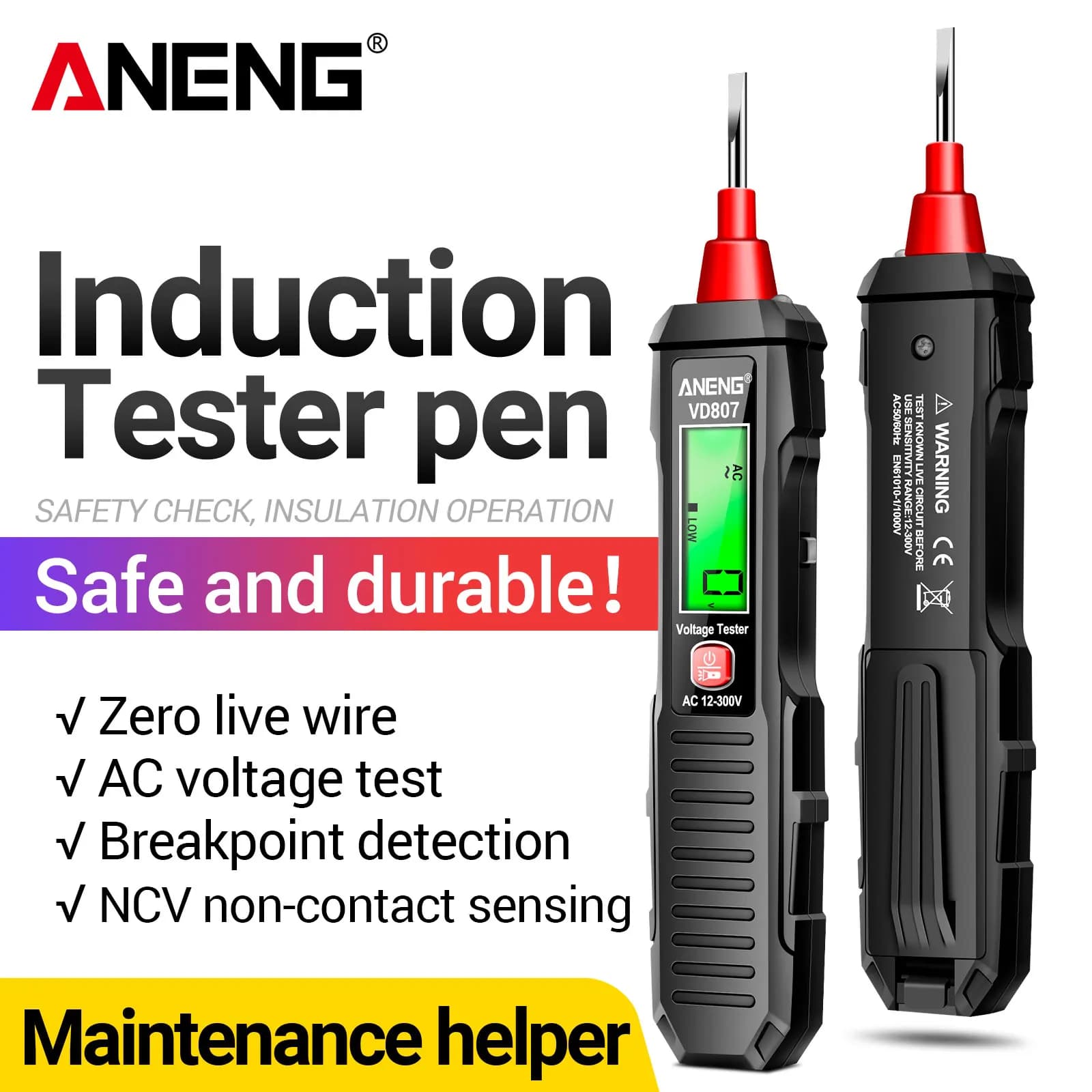 ANENG VD807 Non Contact Voltage Tester Pen AC 12-300V 50/60Hz NCV Live Neutral Wire Detector Sound Light Alarm Electrician Tool