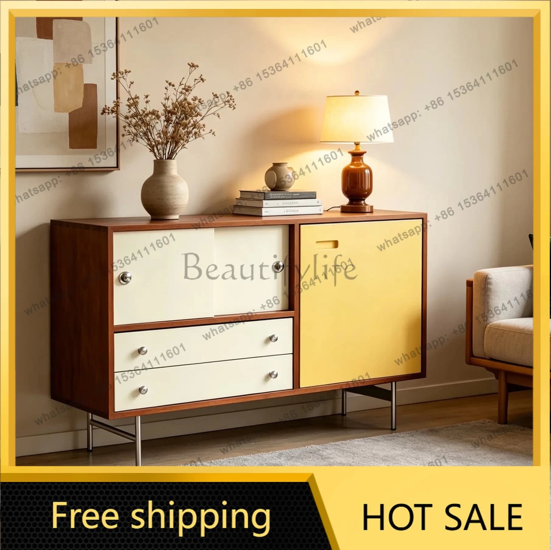 FG retro dining side color matching Bauhaus light luxury living room entrance against the wall display locker