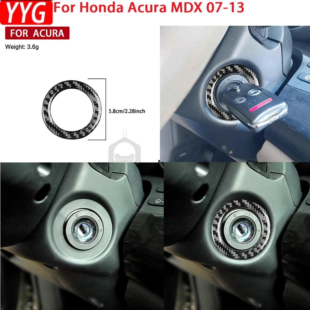 For Acura MDX 2007-2013 Real Soft Carbon Fiber Trim Stickers Car Ignition Switch Key Hole Ring car Decoration Accessories