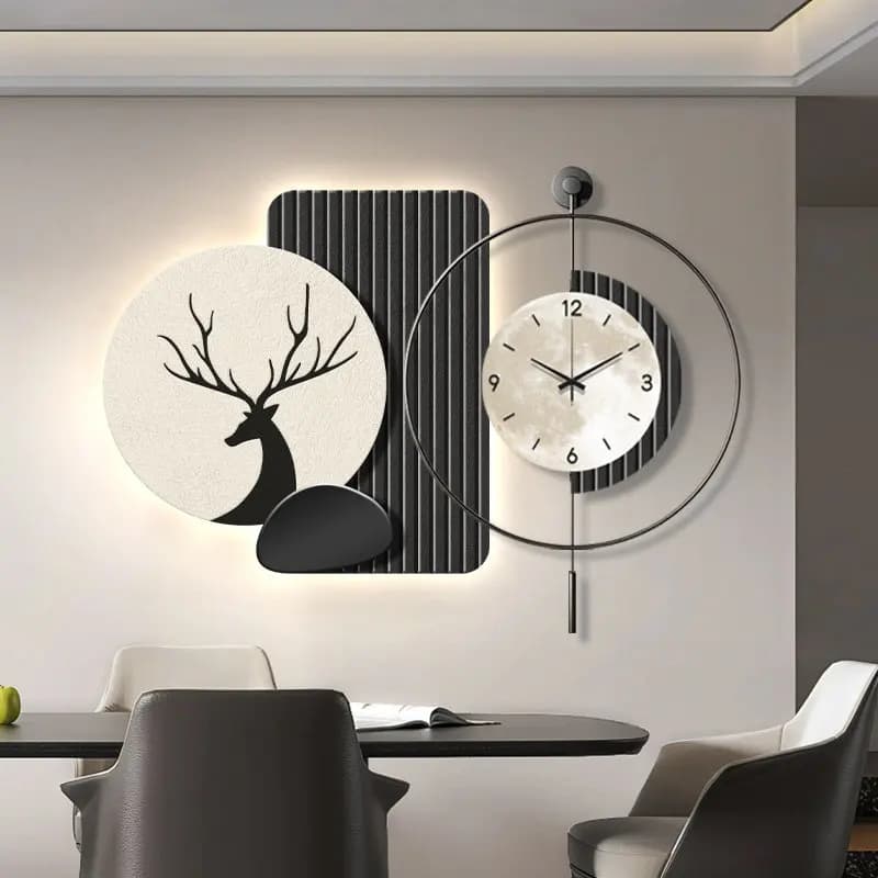 Modern Art Living Room Wall Clock Creativity Restaurant Wall Decor LED Mute Digital Clock Large Abstract Mural Lamp Home Decor