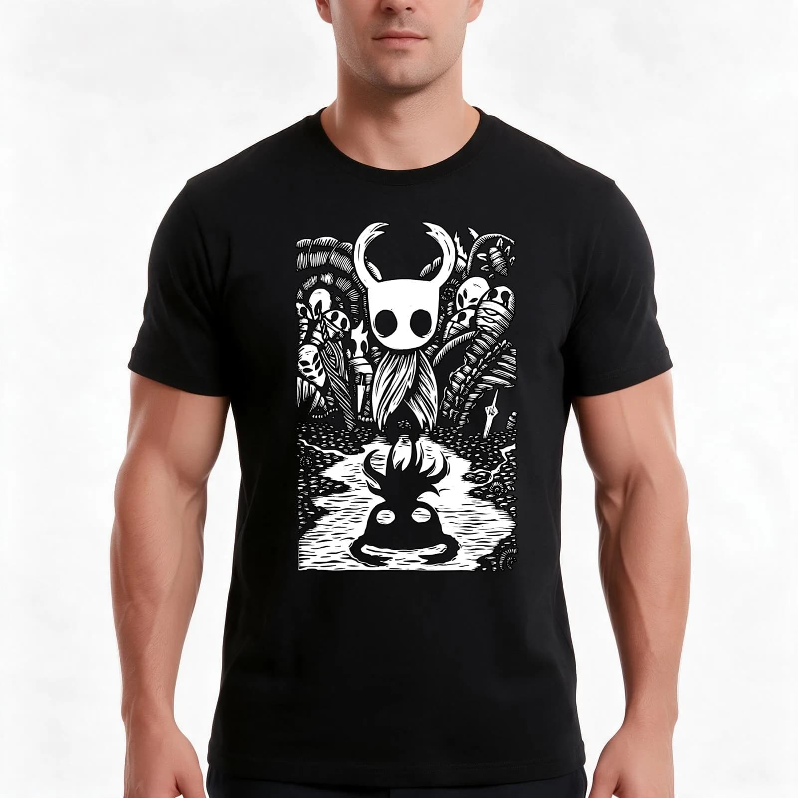 Ghost Knight Graphic Art Hollow Knight Funny Game T-Shirt, Summer Casual Cotton Tee, Oversized Streetwear Tops, Unisex Men Women