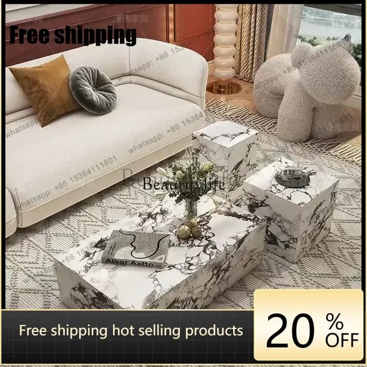 Factory Direct French Italian style coffee table marble small apartment living room rock slab home