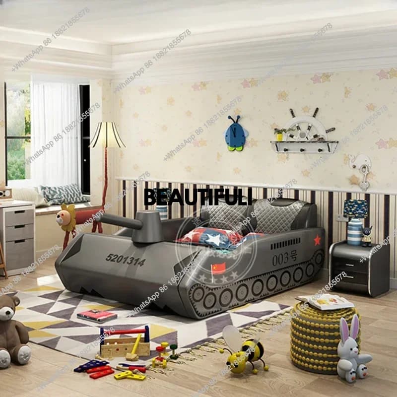 Cute Yellow  Double Beds Aesthetic King Size Children Car Bed Frame Space Saving Boys Modern Cama De Casal Bedroom Furniture