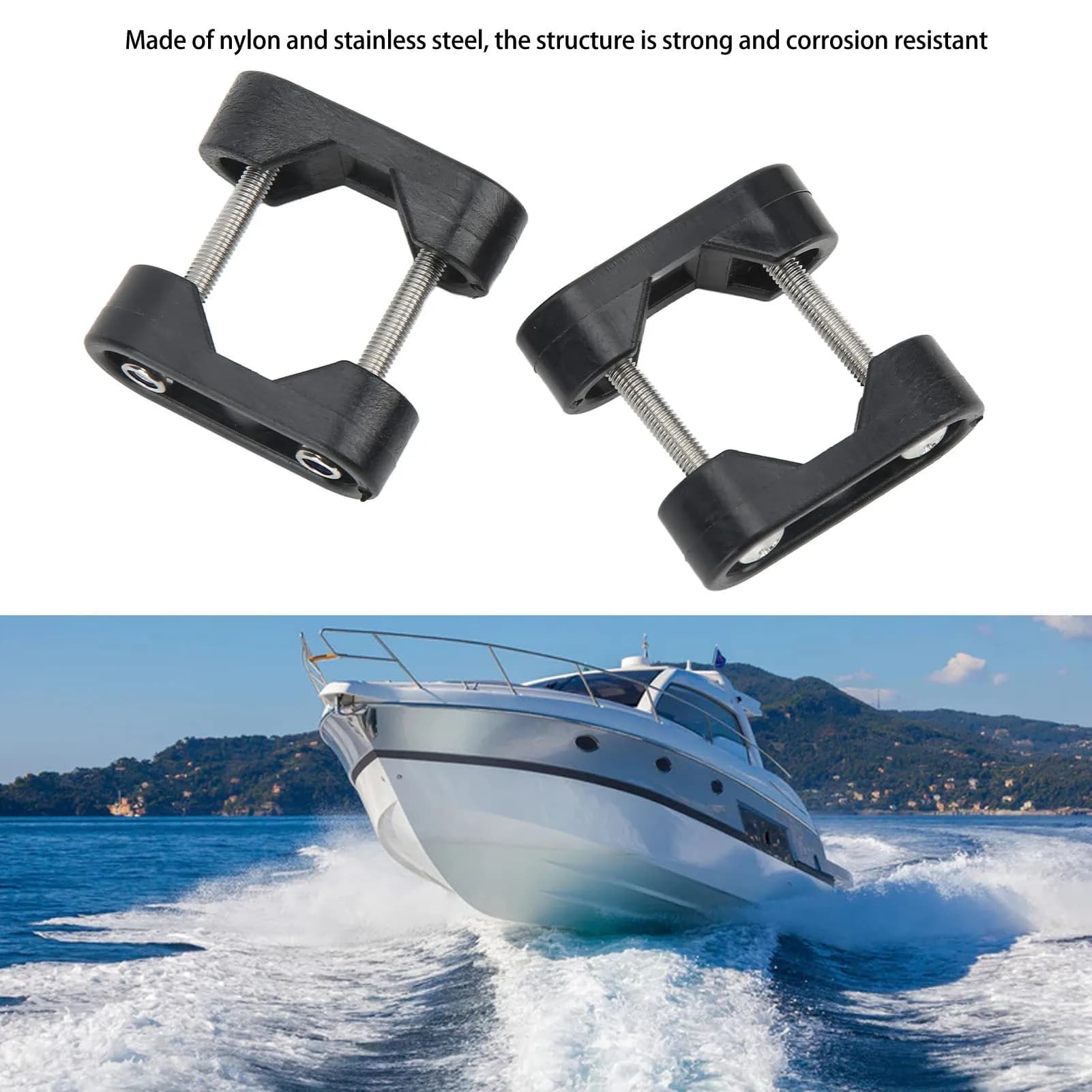 D9 2PCS Marine Nylon Rails Pipe Clamp Corrosion Resistant Smoother Finish Strong Structure Nylon Flagpole Marine Hardware Yacht
