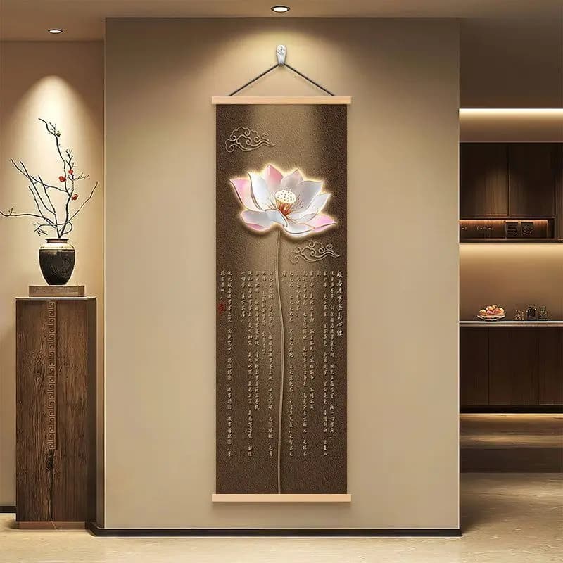Lotus Flower Heart Sutra Zen Wall Scroll Art for Study