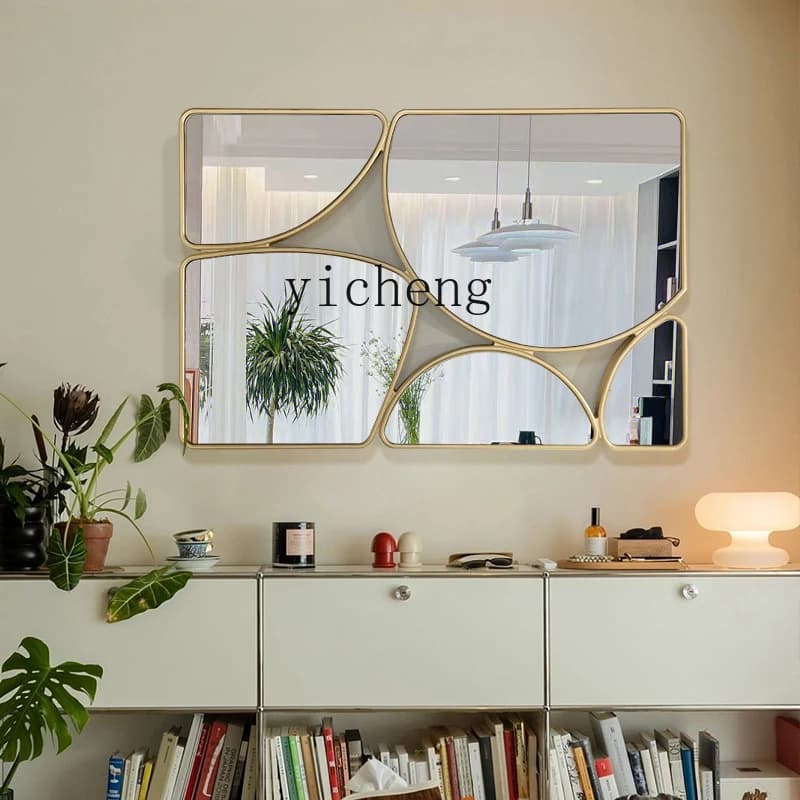 YFY   retro fireplace decorative mirror light luxury wall decoration pendant irregular mirror creative background wall pendant