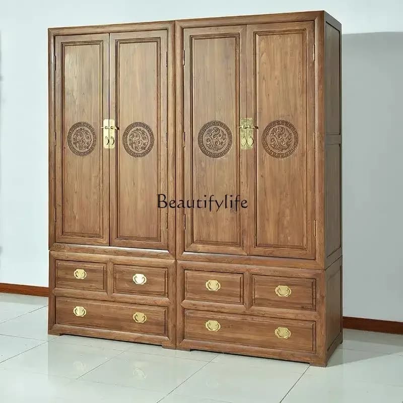 02   North old elm large wardrobe all solid wood overall top box cabinet bottom box cabinet
