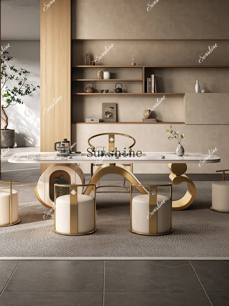Light luxury rock slab high-end modern tea table and chair combination large apartment villa design advanced sense FT