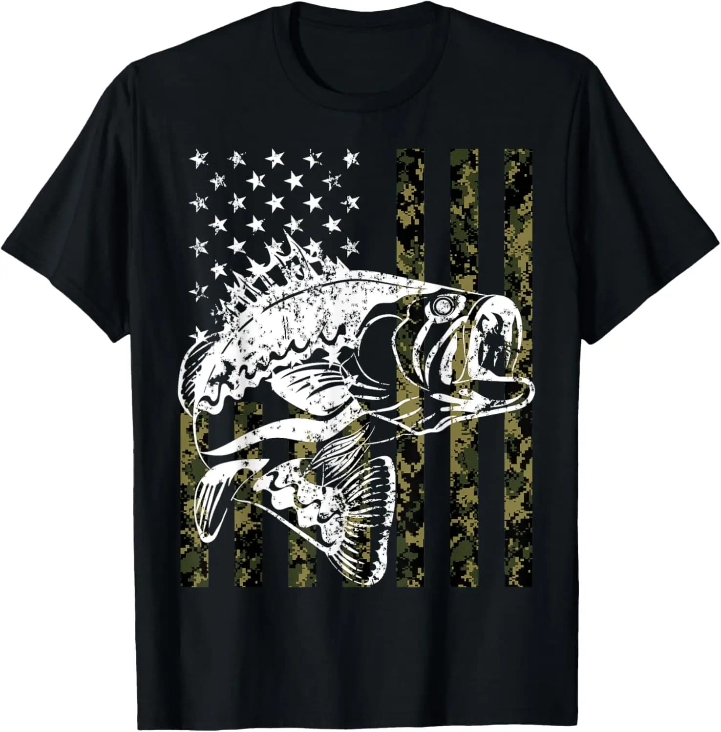 Camouflage American Flag Bass Fish Fisherman Fishing Gift T-Shirt 100% Cotton O-Neck Short Sleeve Summer Casual Mens T-shirt