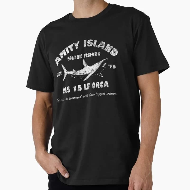 Amity Island Shark Fishing Est - 1975 Jaws Horror Movie Unisex T Shirt Retro Great White Shark Graphic Tops Short Sleeve Tees