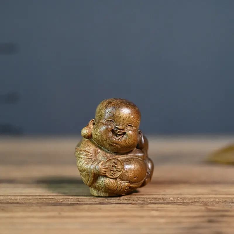Chinese Classic Silk-wood Carved Lovable Money Maitreya Buddha Statues