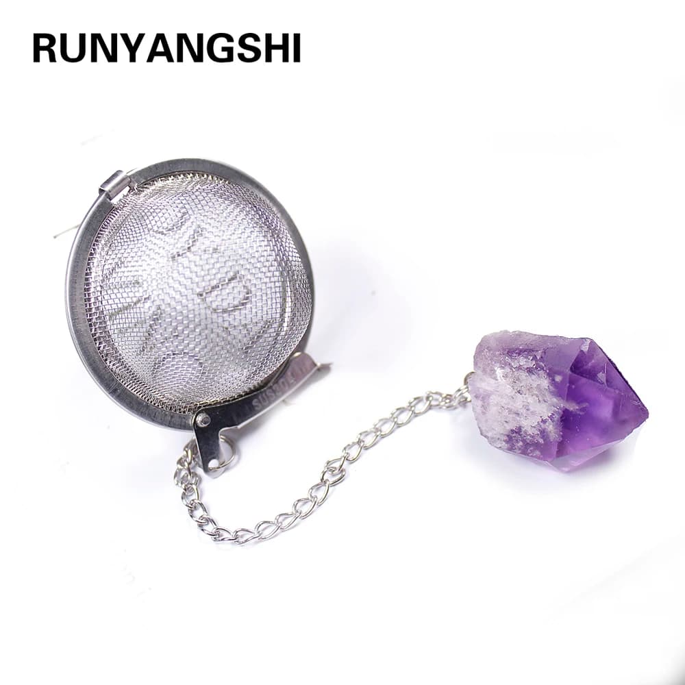 1PC Natural Stone Crystals Healing Stones Tea Filter Stainless Steel Tea Leak Proof Mesh Filter With Chain Eusable Creative