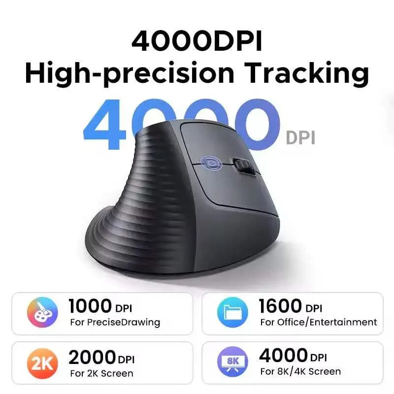 UGREEN M571 Vertical Wireless Bluetooth Mouse 2.4G 4000 DPI Mouse 5 Mute Buttons Wireless Optical Mouse for Laptop PC Computer