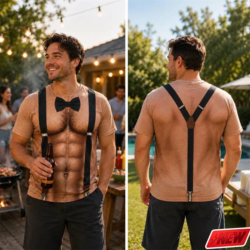 Men's Funny Fake Muscle Pattern Short Sleeve T-Shirt 3D Print Fake Abs Graphic Crew Neck Casual Party Cosplay Costume Tee Shirts