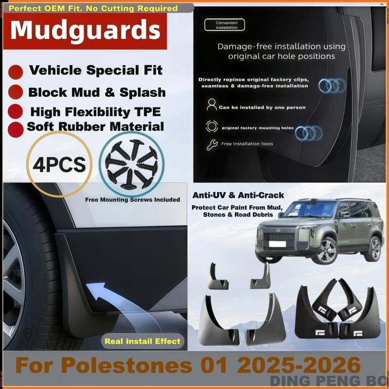 For ROX 01 Polestones 01 2024 2025 Car Mudguards 4PCS Front Rear Splash Wheels Mudflap Mud Flaps Guards Fender Auto Accessories