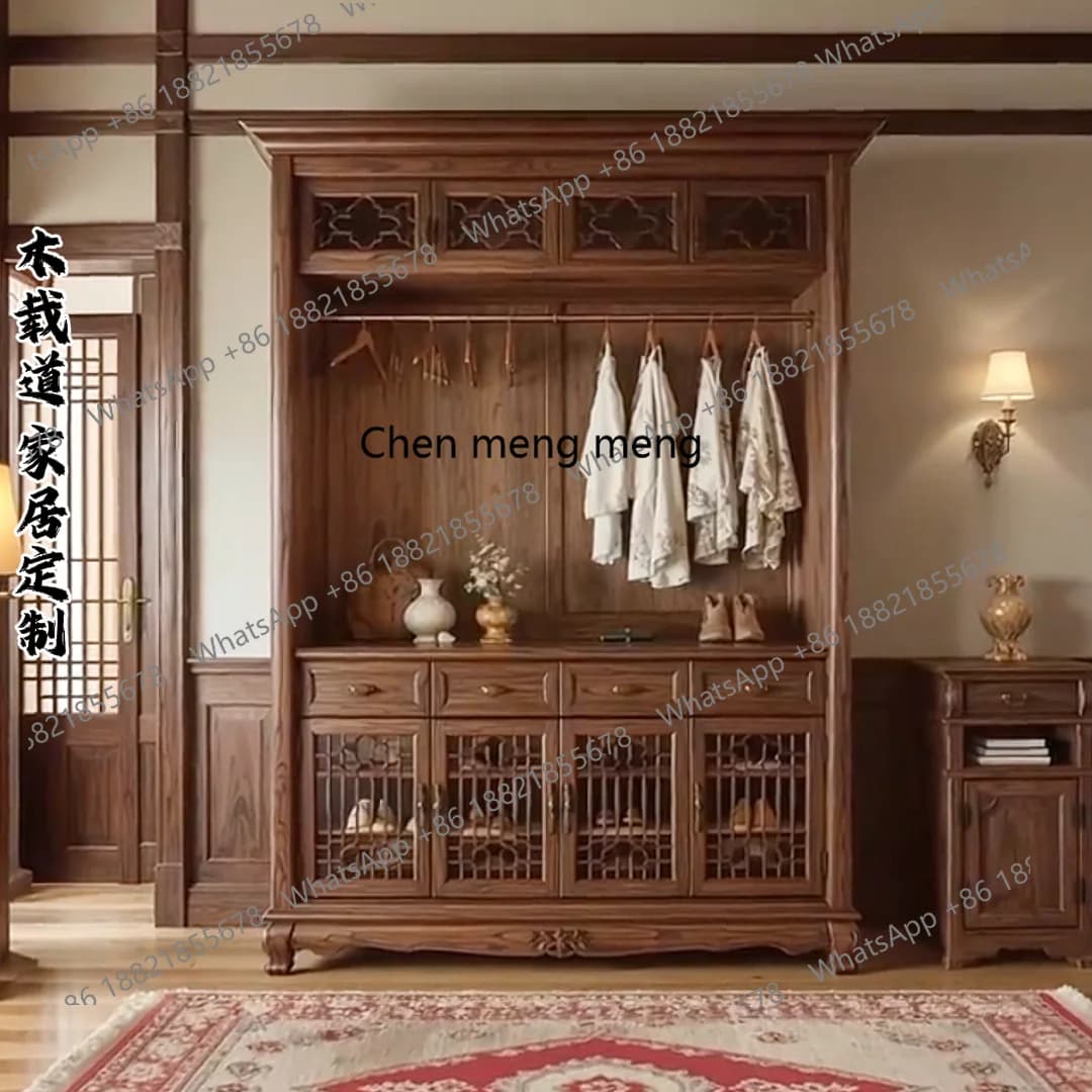 North American Black Walnut Wood Display Cabinet Solid Wood Display Cabinet Storage Rack Partition Entrance Wardrobe
