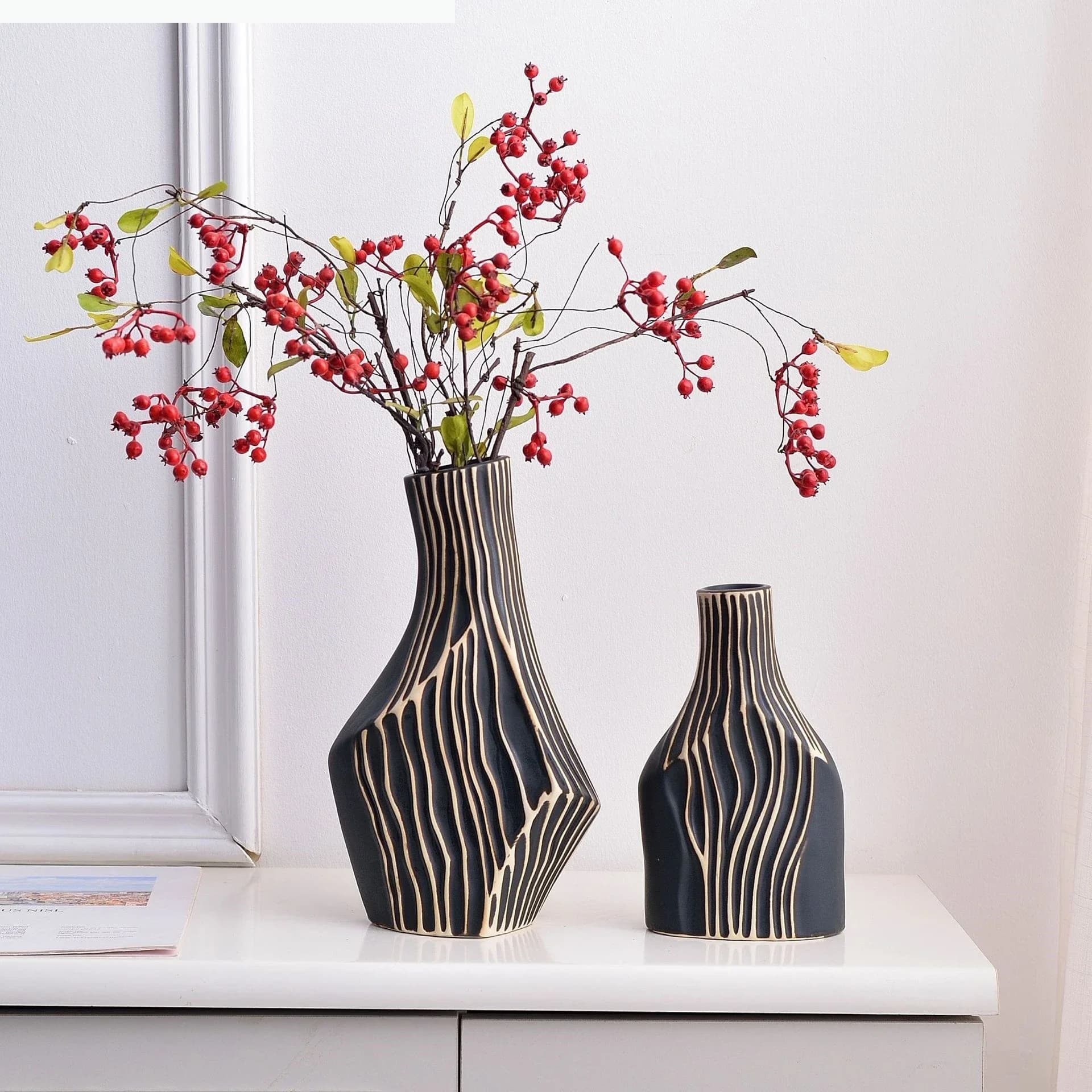 Ceramic Vase Geometric Vertical Lines Flower Vase Flower Arrangement Accessories Home Decoration Accessories Flowerpot