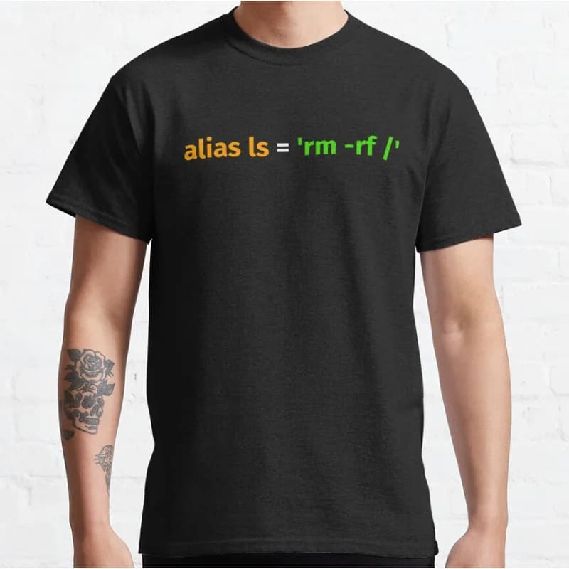 Software Engineer Developer Programmer Alias ls rm rf Funny Linux Humor System Admin Graphic T Shirts Large size Adult tops