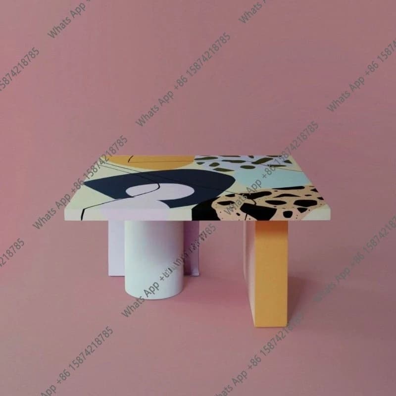 Simple modern personality solid wood painted coffee table B&B hotel cartoon animation children's graffiti side table villa