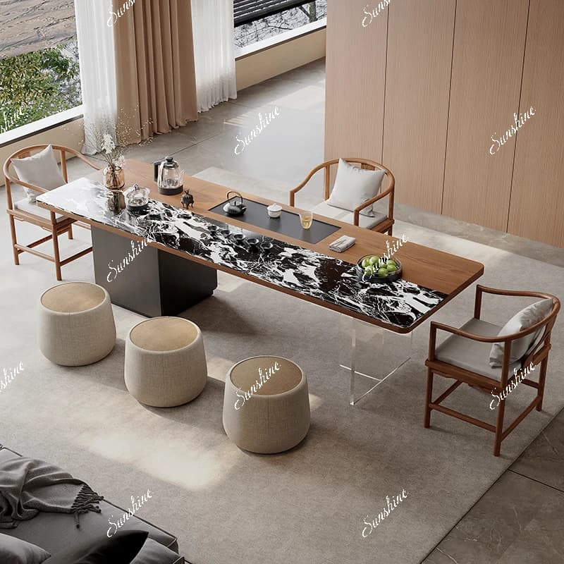 Solid wood large board tea table and chair combination tea table office home living room