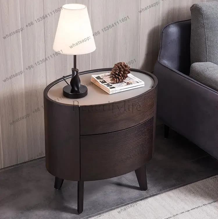 LS round cabinet #poliform Italian minimalist premium oval bedside table smoky simple bedroom design