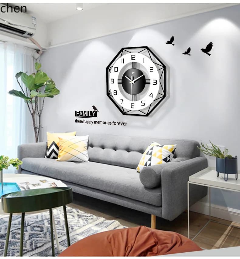 ZML Modern Minimalist Clock for Living Room, Fashionable Creative Decorative Wall Clock, No-Drill Silent Clock