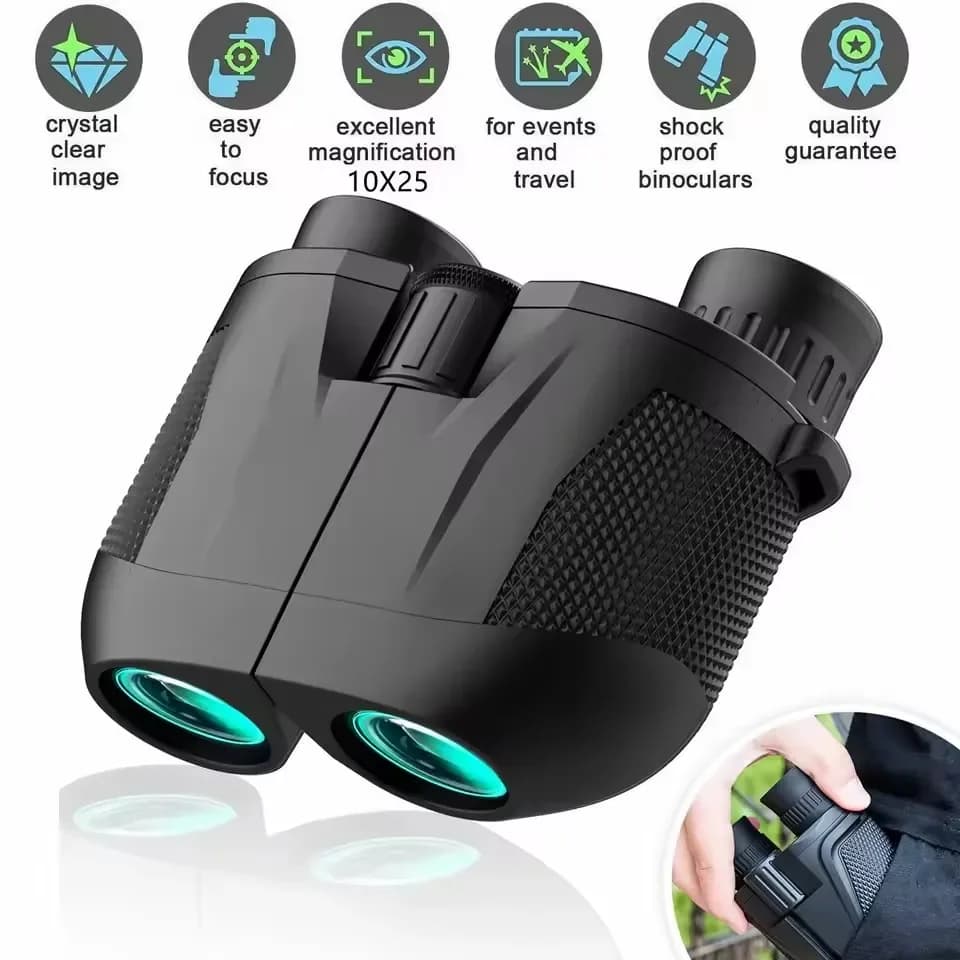 Binoculars 10X25 HD Mini Portable Telescope BAK4 FMC Coated Telescope Outdoor Bird Watching Hunting Travel Camping Ball Game