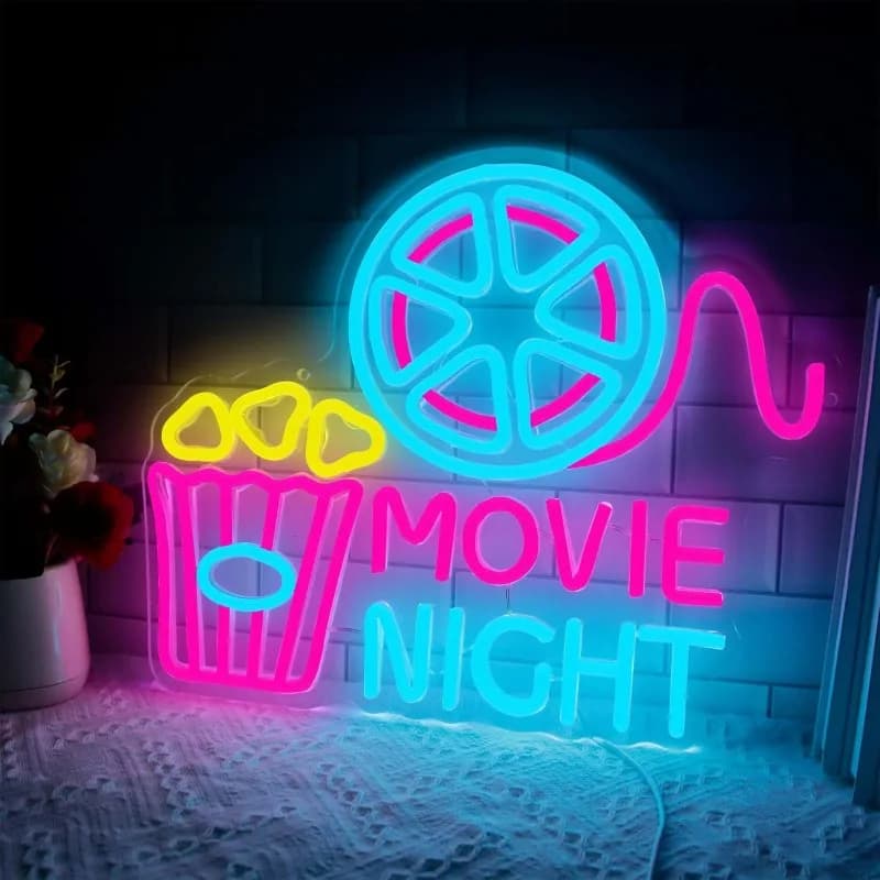 Movie Night Neon Sign,Cinema LED Neon Light for Wall Decor,Dimmable USB Neon Signs for Film Room Cinema Man Cave Birthday Party