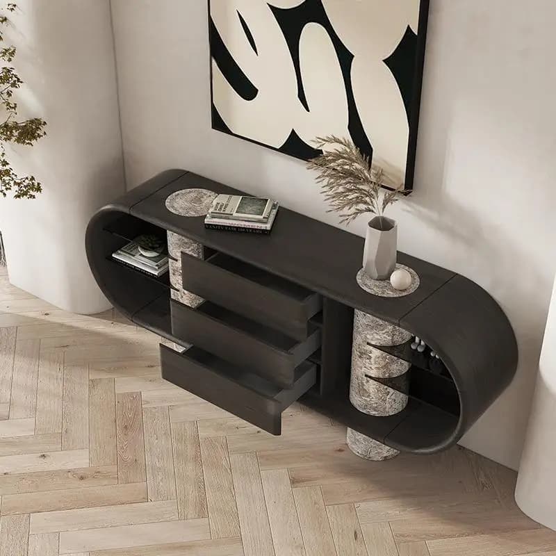 Italian Natural Marble Sideboard, Luxury Stone Storage Cabinet with Open Shelves, Scratch & Stain Resistant, Eco-Friendly
