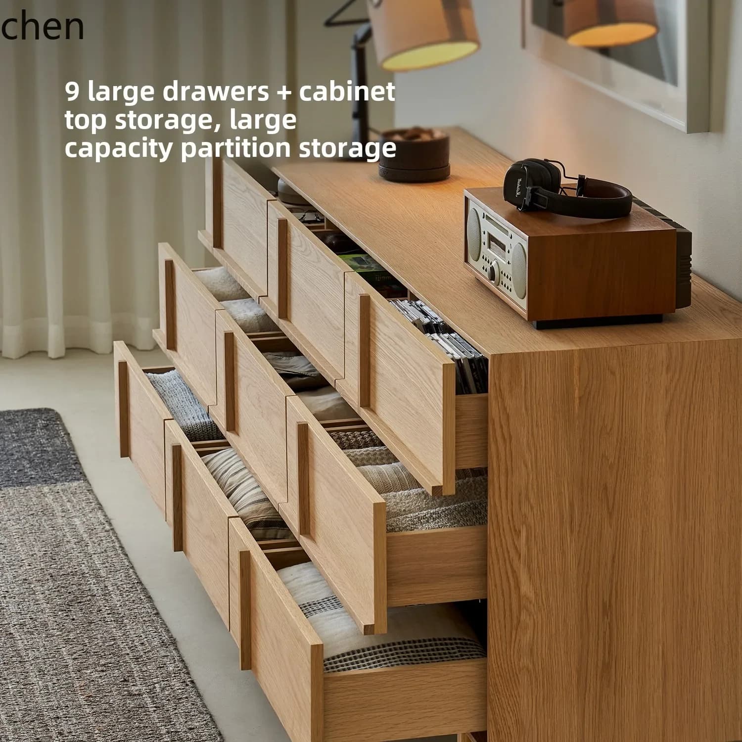 YFY solid wood nine-chest cabinet log style simple storage bedroom storage retro home dining side cabinet