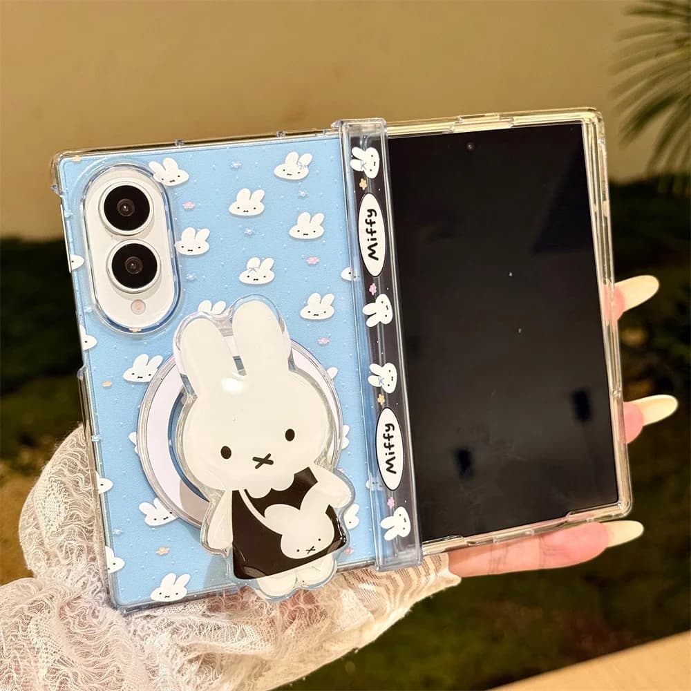 Miffy Rabbit Print Hinge Protector Phone Case For Samsung Galaxy Z Fold 8 Ultra Z Fold 7 6 5 4 3 Cute Shockproof Hard Cover For