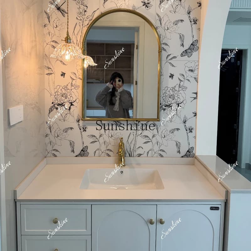 Bathroom cabinet combination rock slab ceramic integrated basin French retro washstand  FT