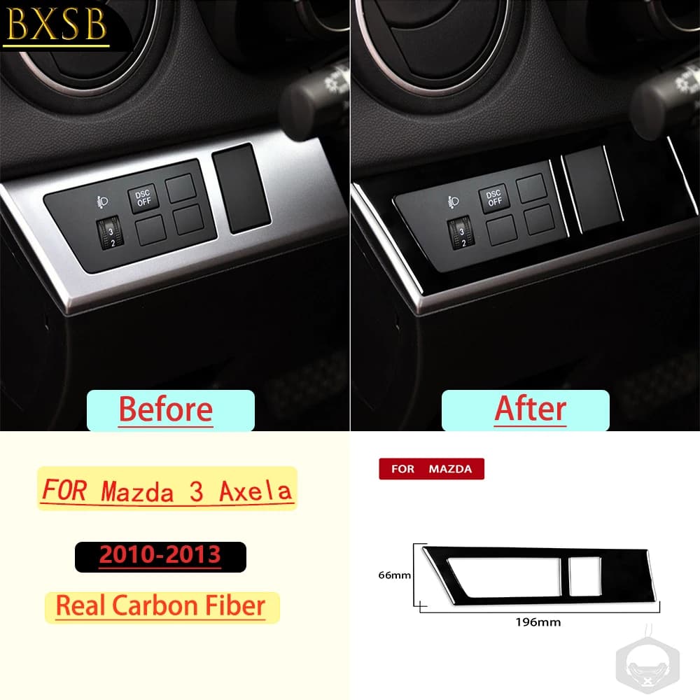 For Mazda 3 Axela 2010-2013Car Headlight Switch Panel Frame Trim Real Soft Carbon Fiber Interior Accessories Decoration Sticker