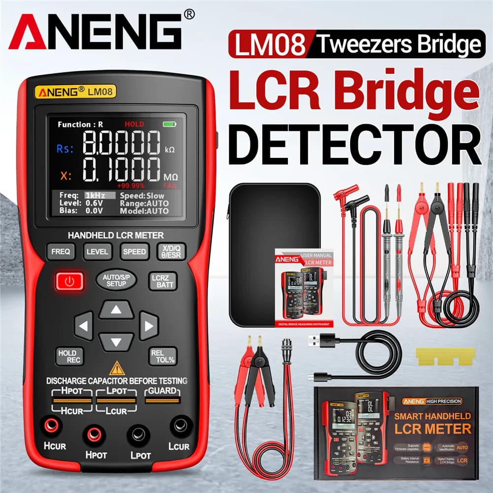 ANENG LM08 Portable LCR Digital Bridge 0.3% Accuracy 100Hz-100kHz Frequency TFT Screen Rechargeable Battery Internal Resistance
